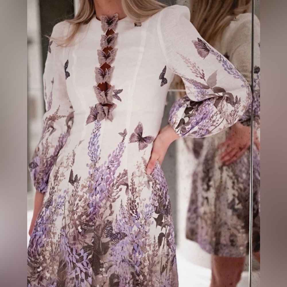 Zimmermann Luminous Butterfly Print Linen Mini Dress Wild Botanica Size 0/US4 - Picture 8 of 8